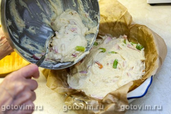 Заливной пирог со спаржей и ветчиной