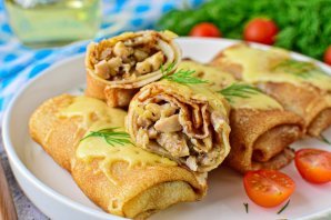Блинчики с курицей и сыром