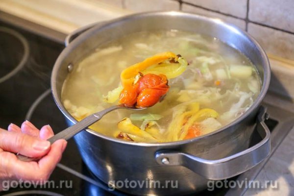 Щи с мясом и печеными овощами Щи с мясом и печеными овощами