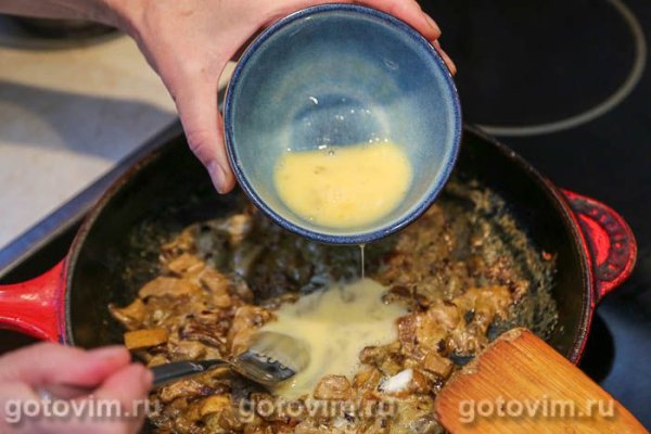 Пирог-плетенка с белыми грибами в сметане с яйцом