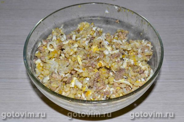 Салат из печени налима с рисом и яйцом Салат из печени налима с рисом и яйцом