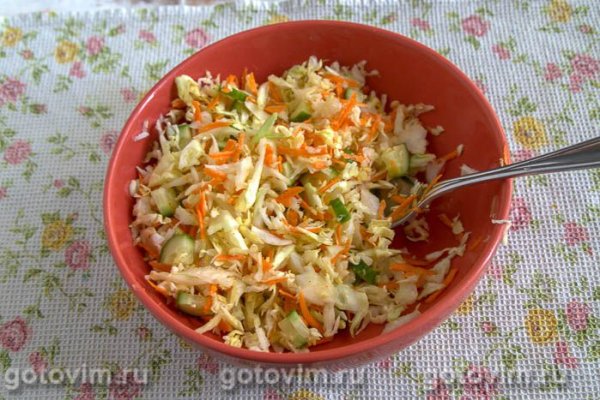 Салат из молодой капусты и огурцов с куркумой (для шашлыка и гриля)