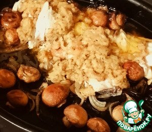 Paрэбит с морским окунем и грибами