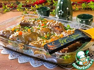 Минтай запечённый под грибным соусом Минтай запечённый под грибным соусом