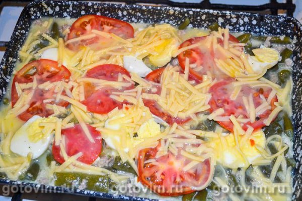 Запеканка из стручковой фасоли с яйцом и фаршем
