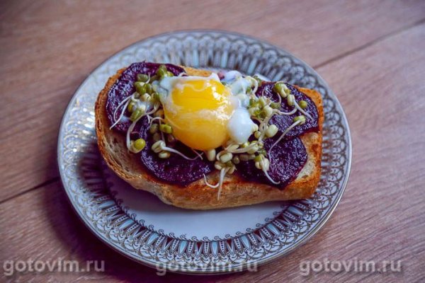 Тост с проростками бобов мунг, жареной свеклой и яйцом-пашот Тост с проростками бобов мунг, жареной свеклой и яйцом-пашот
